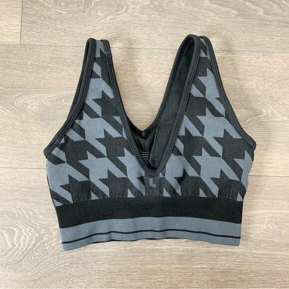 Lole Marlowe Sports Bra Seamless Black Grey Houndstooth Cropped Tank Top - Picture 7 of 13